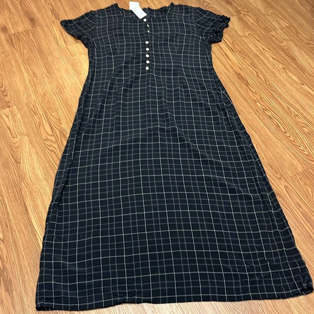 LAURA ASHLEY Maxi Dress Cottagecore Pilgrim Vintage Black gray Checkered Size 10